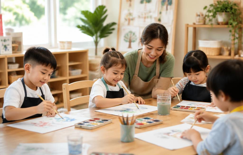 Preschool children engaged in art and group activities